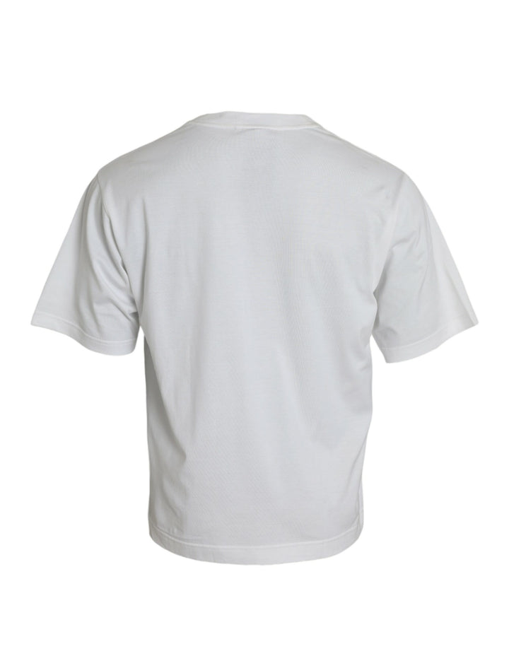 Weißes T-Shirt mit Rundhalsausschnitt aus Baumwolle mit Verzierungen