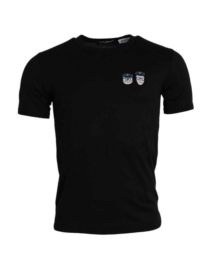 Schwarzes #DGFamily Baumwoll-T-Shirt mit Rundhalsausschnitt
