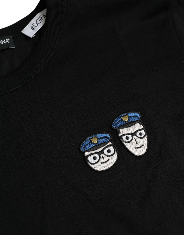 Schwarzes #DGFamily Baumwoll-T-Shirt mit Rundhalsausschnitt