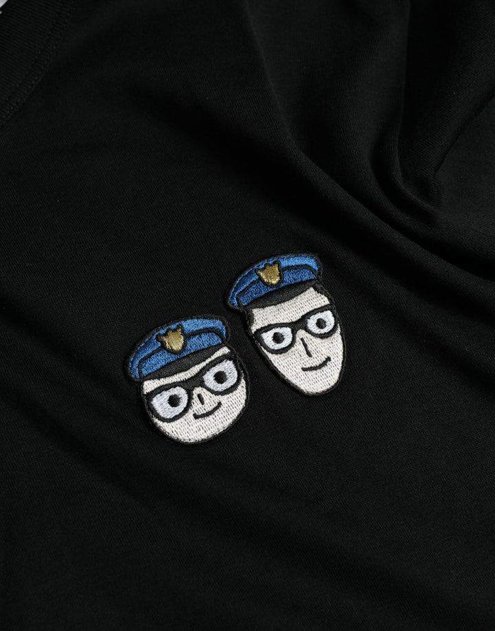 Schwarzes #DGFamily Baumwoll-T-Shirt mit Rundhalsausschnitt