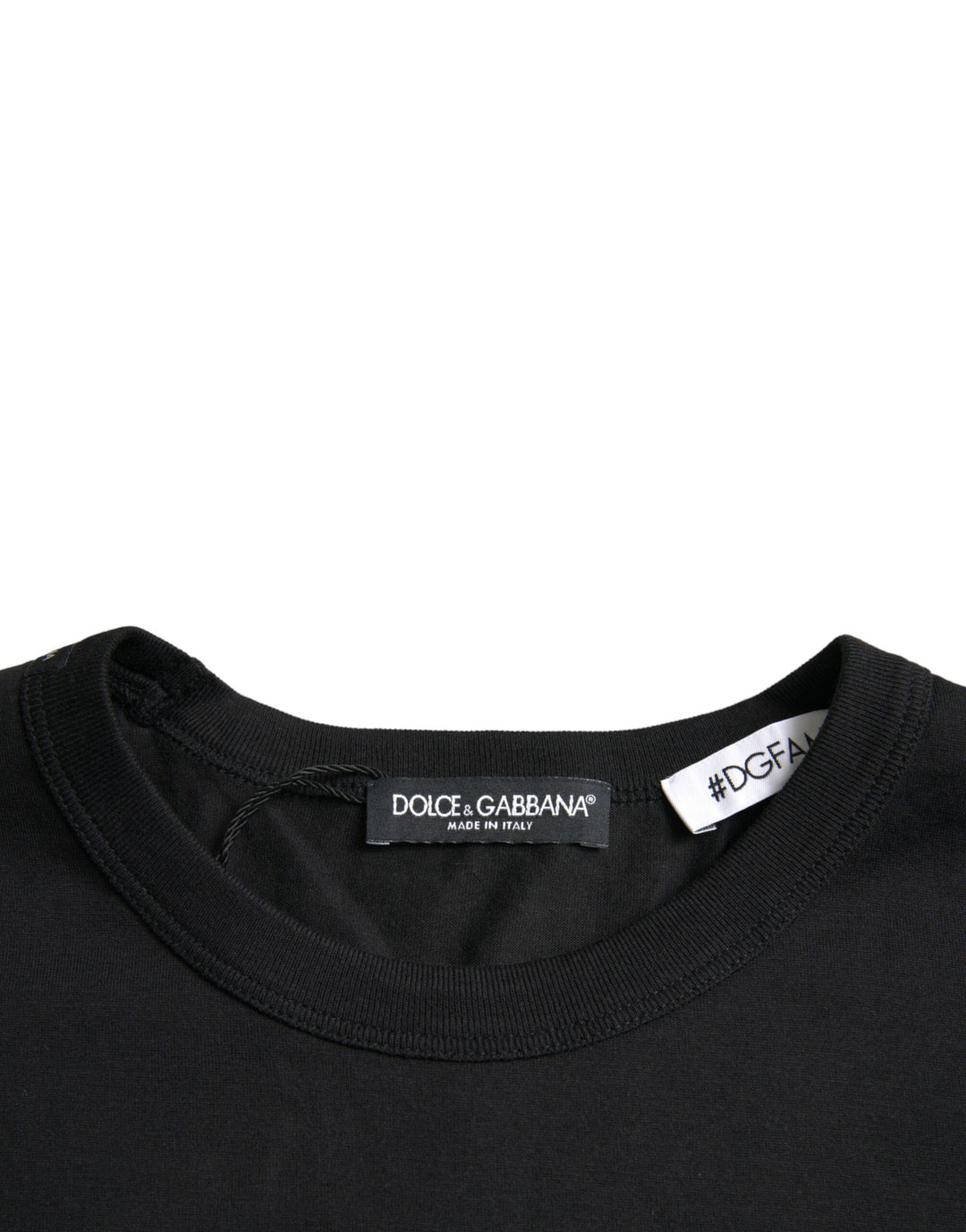 Schwarzes #DGFamily Baumwoll-T-Shirt mit Rundhalsausschnitt