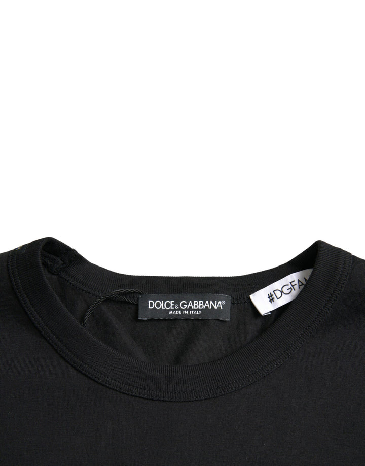 Schwarzes #DGFamily Baumwoll-T-Shirt mit Rundhalsausschnitt