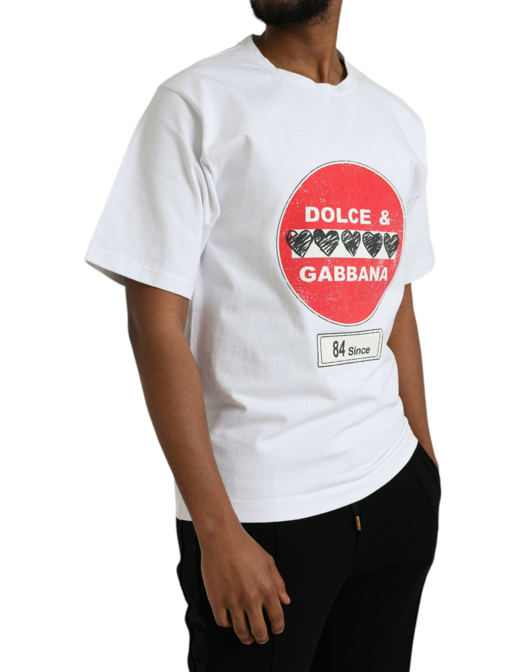 Weißes Amor Heart Baumwoll-Crewneck-T-Shirt mit kurzen Ärmeln