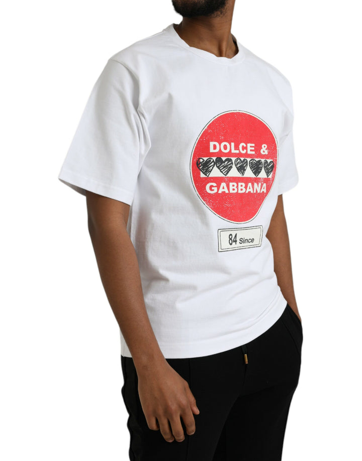 Weißes Amor Heart Baumwoll-Crewneck-T-Shirt mit kurzen Ärmeln