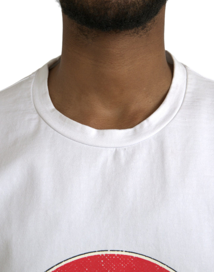 Weißes Amor Heart Baumwoll-Crewneck-T-Shirt mit kurzen Ärmeln