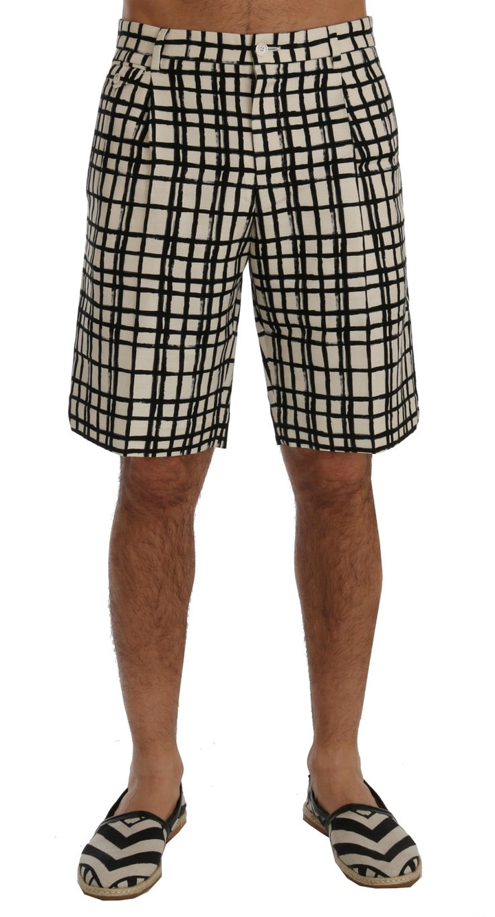 Elegante gestreifte Baumwoll-Leinen-Shorts
