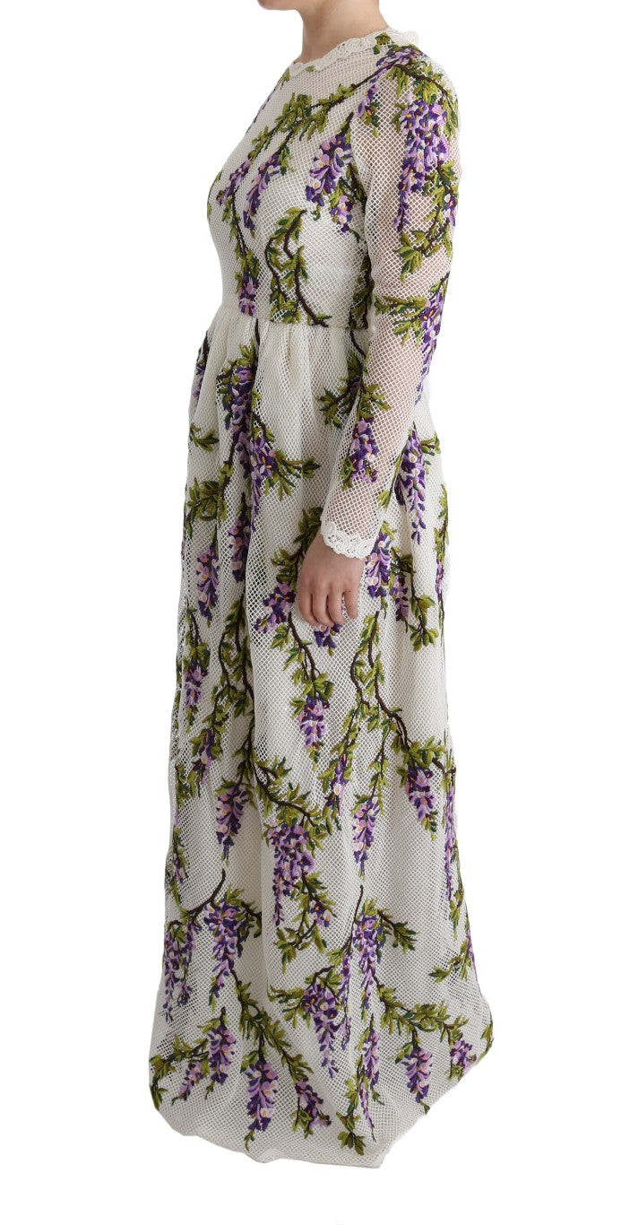 Weißes geblümtes besticktes Maxikleid