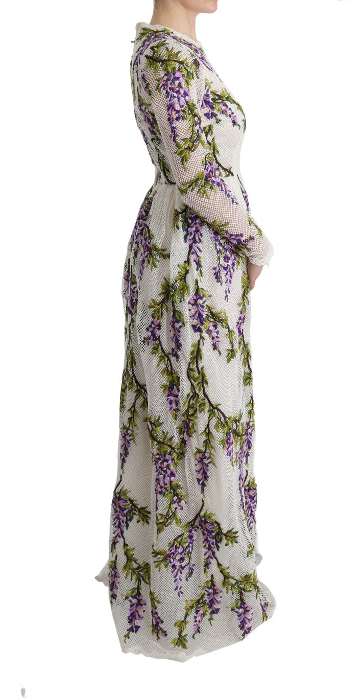 Weißes geblümtes besticktes Maxikleid