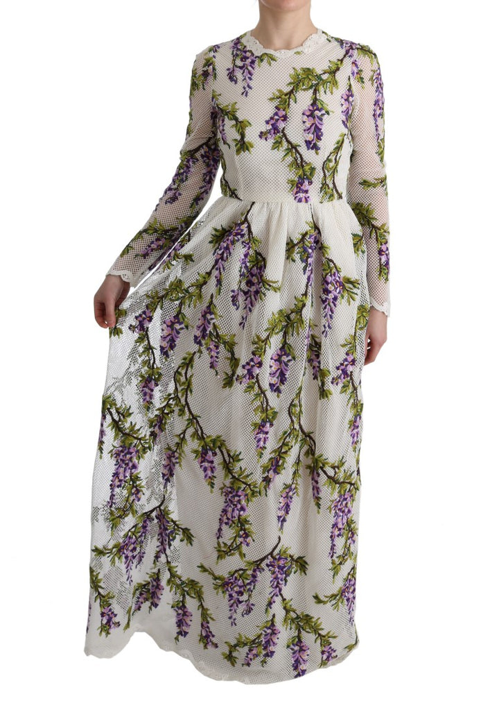 Weißes geblümtes besticktes Maxikleid