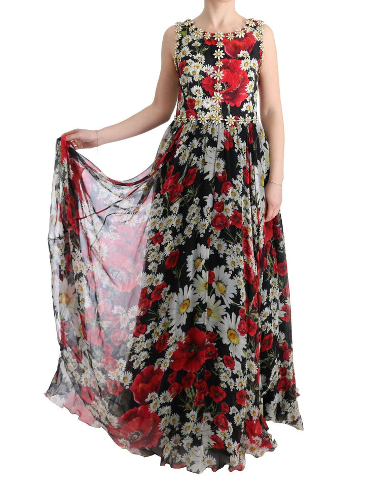 Dolce & Gabbana Florales Maxikleid mit Sonnenblumendruck und Kristallen