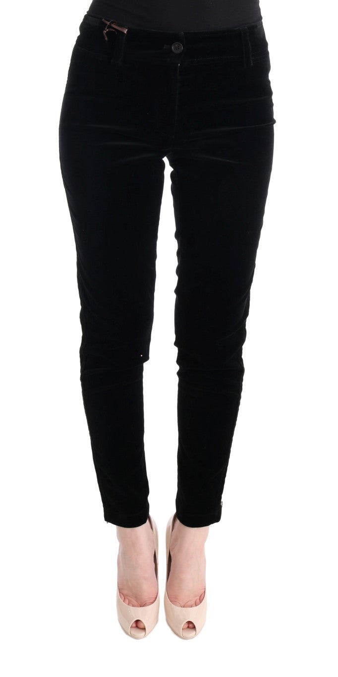 Schwarze Cropped-Hose aus Viskosemischung und Samt