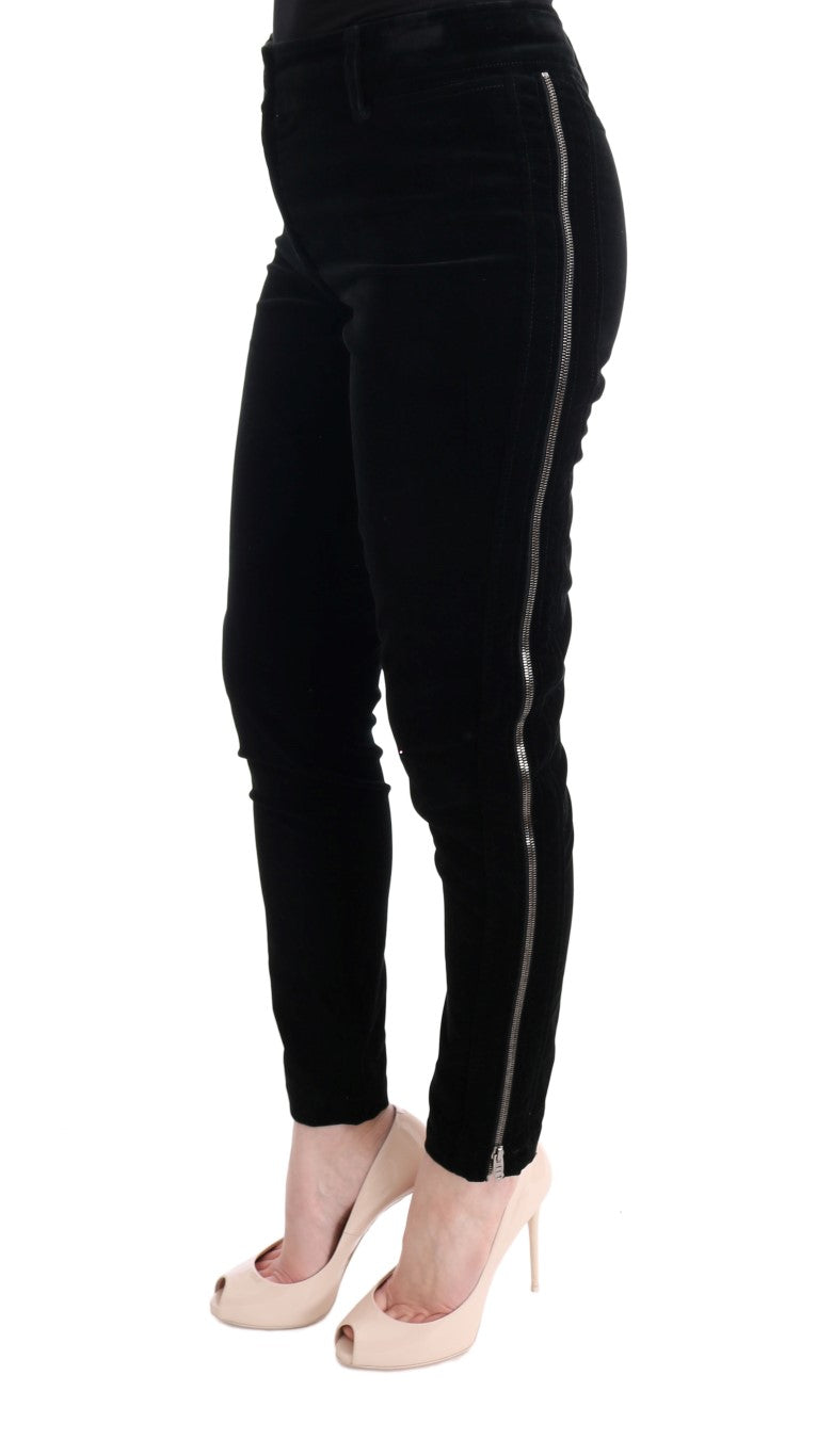 Schwarze Cropped-Hose aus Viskosemischung und Samt