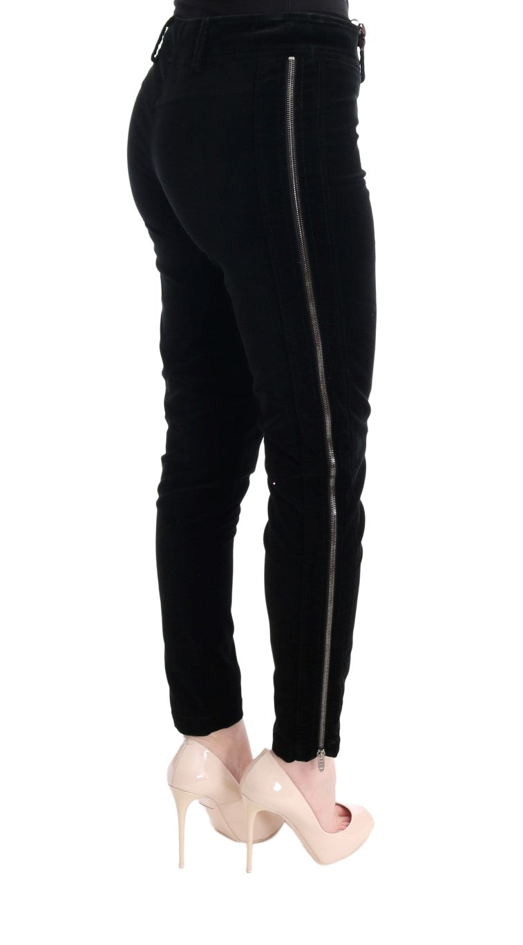 Schwarze Cropped-Hose aus Viskosemischung und Samt