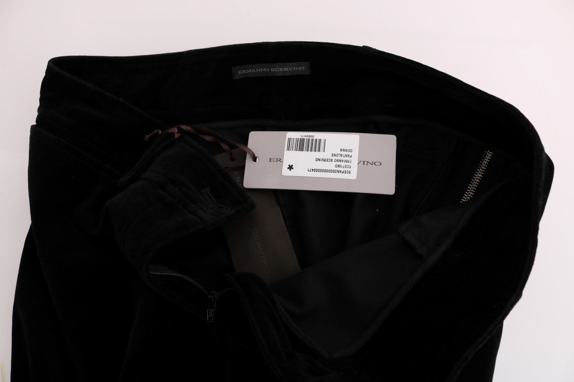 Schwarze Cropped-Hose aus Viskosemischung und Samt