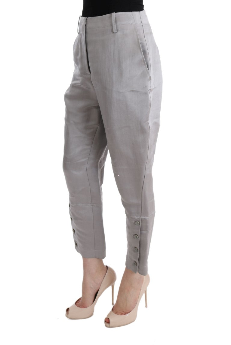 Graue Seiden-Cropped-Lässig-Hose