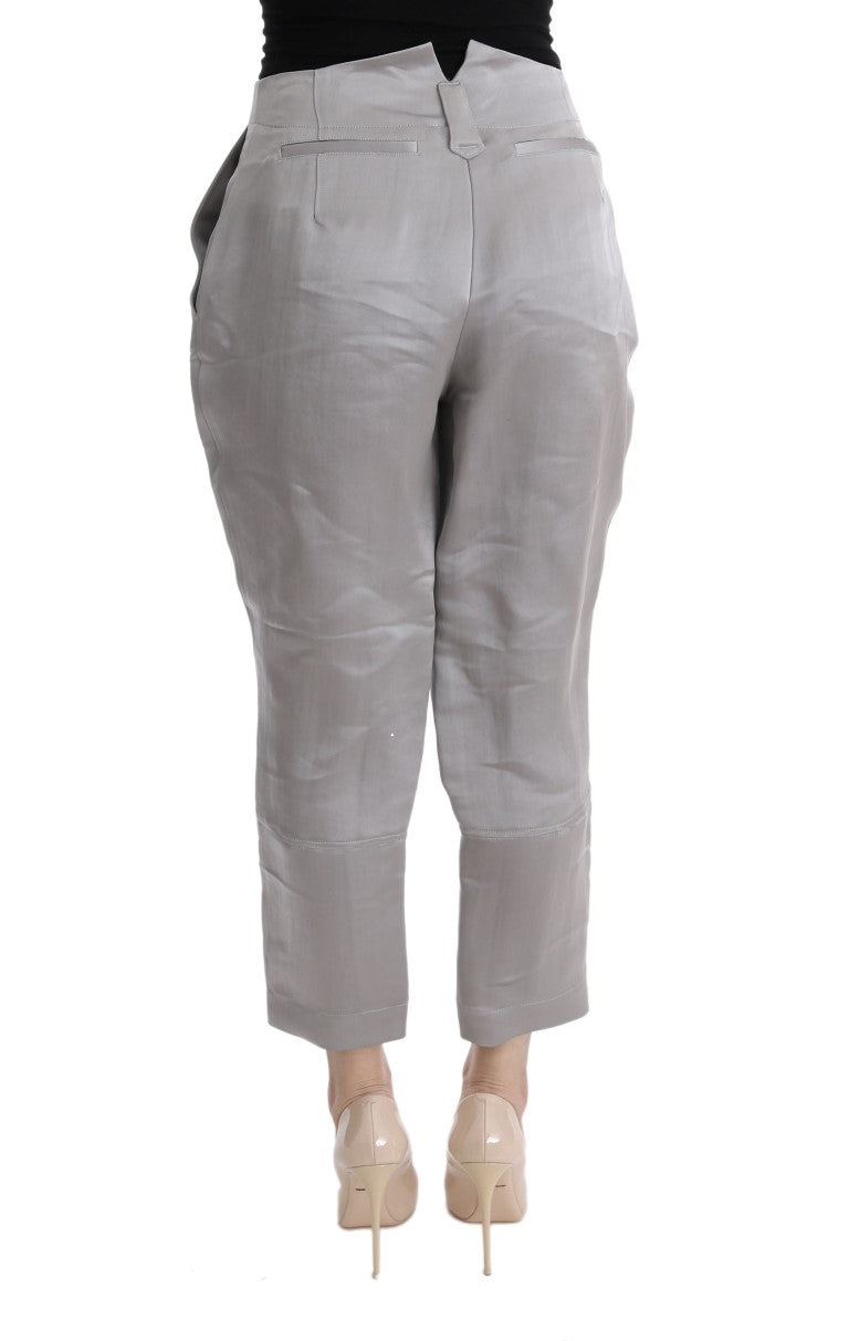 Graue Seiden-Cropped-Lässig-Hose