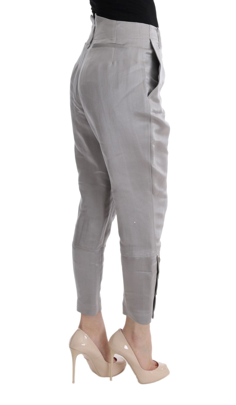 Graue Seiden-Cropped-Lässig-Hose