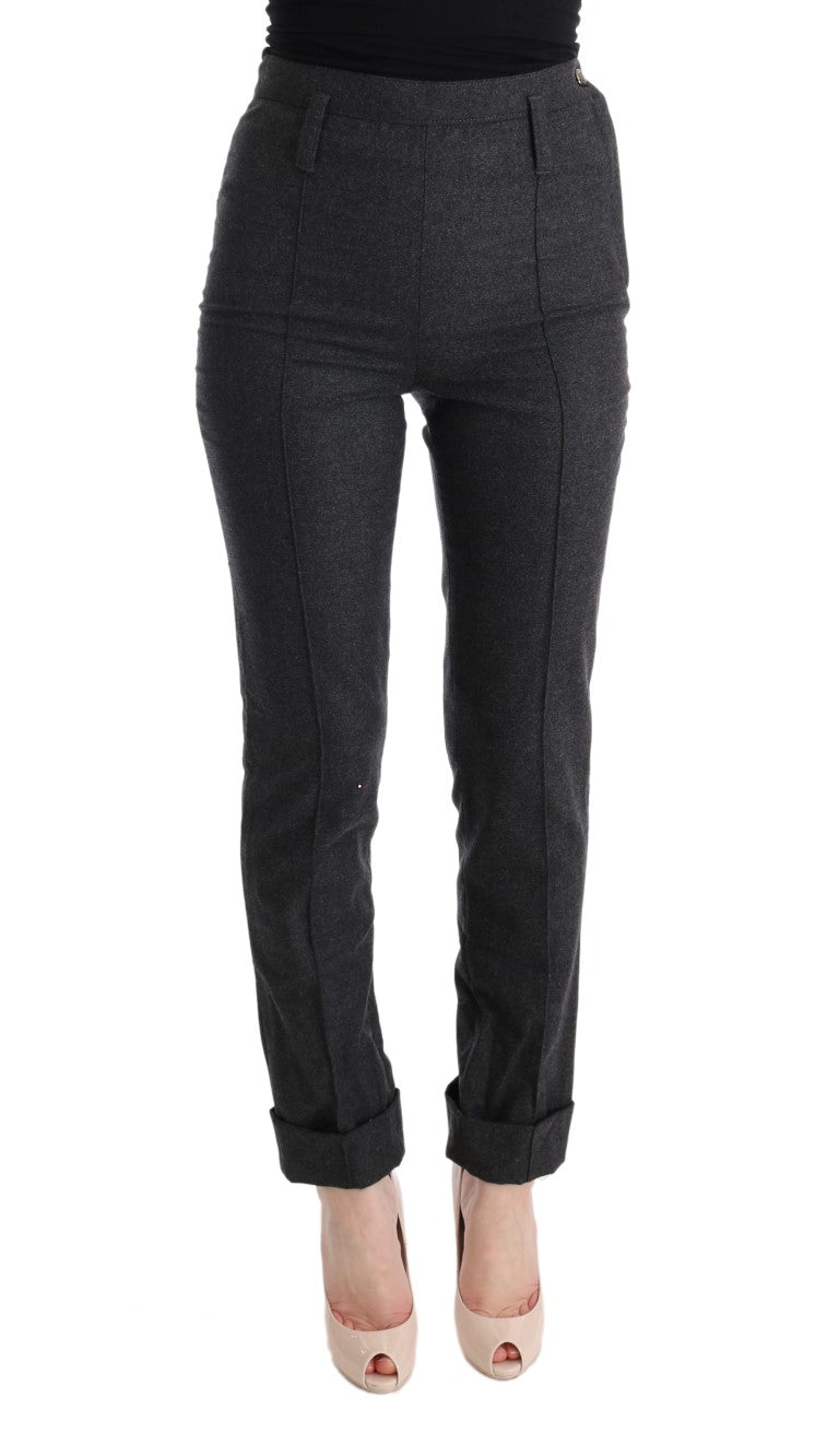 Graue Schurwolle Skinny Freizeithose