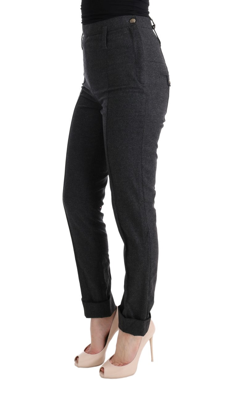 Graue Schurwolle Skinny Freizeithose