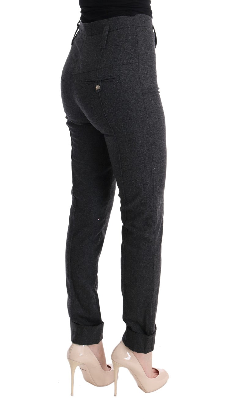 Graue Schurwolle Skinny Freizeithose