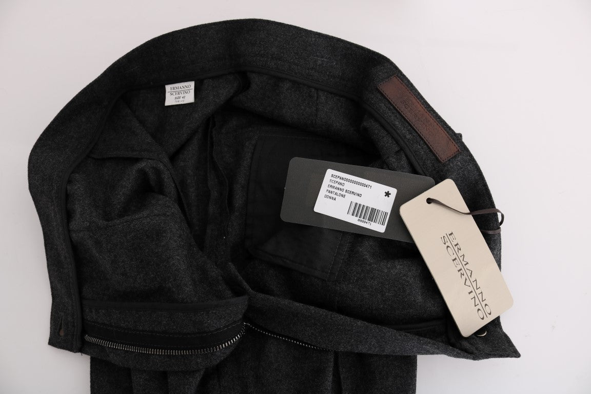 Graue Schurwolle Skinny Freizeithose