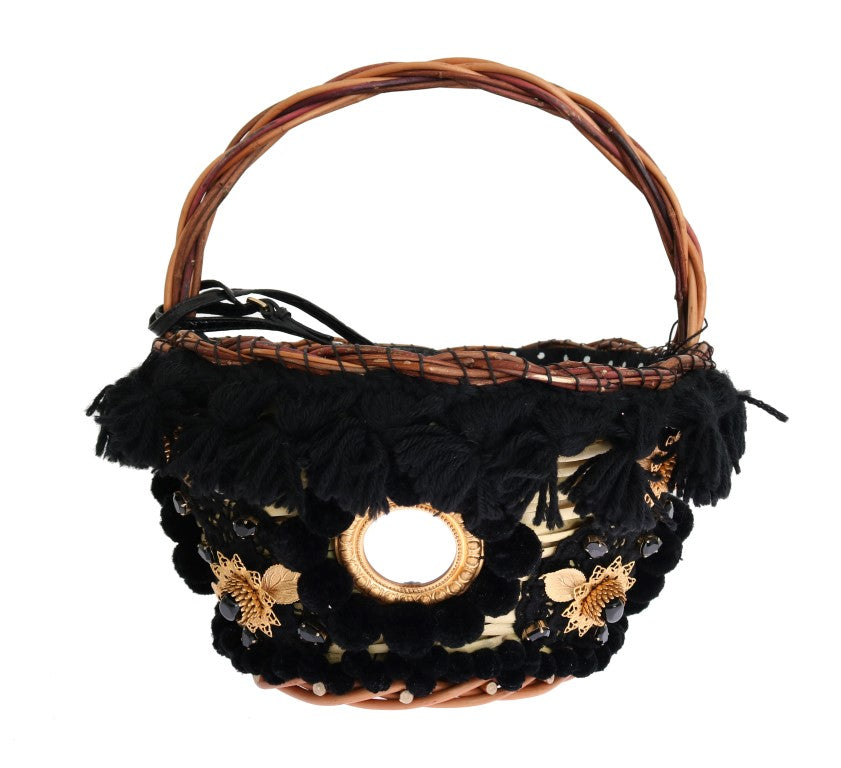 Chic beige-black straw snakeskin bucket bag