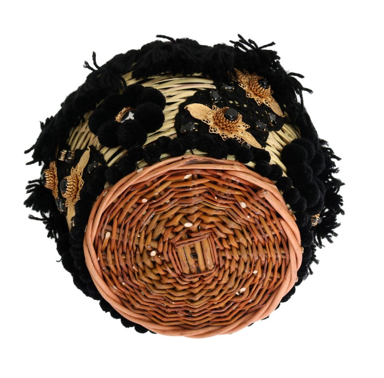 Chic beige-black straw snakeskin bucket bag