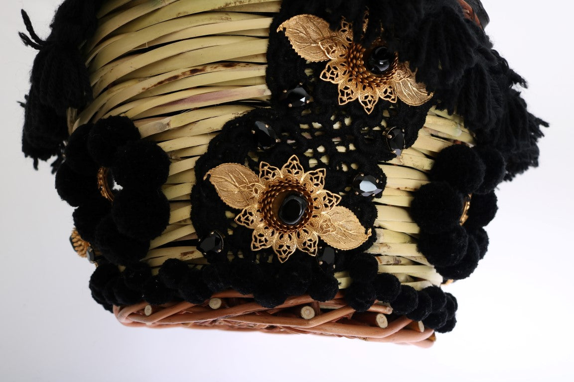 Chic beige-black straw snakeskin bucket bag