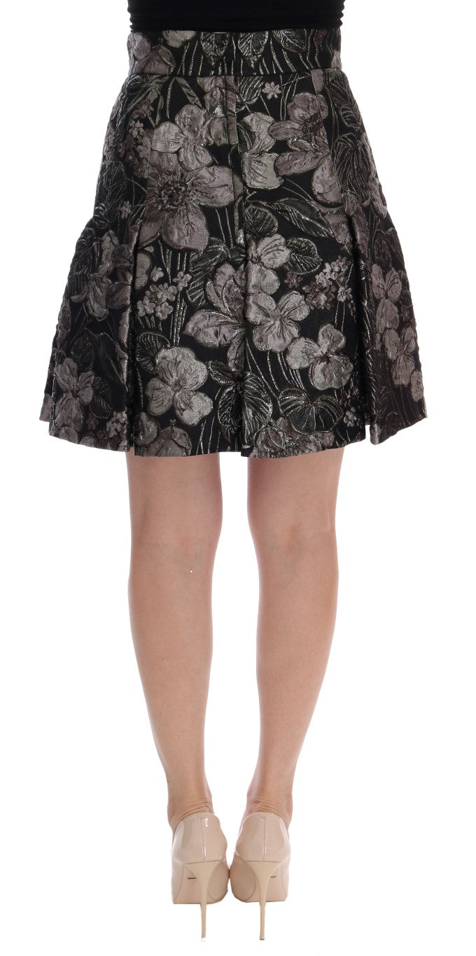 Elegant black and silver floral straight skirt
