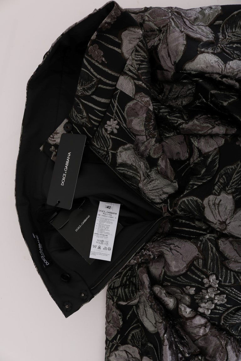 Elegant black and silver floral straight skirt