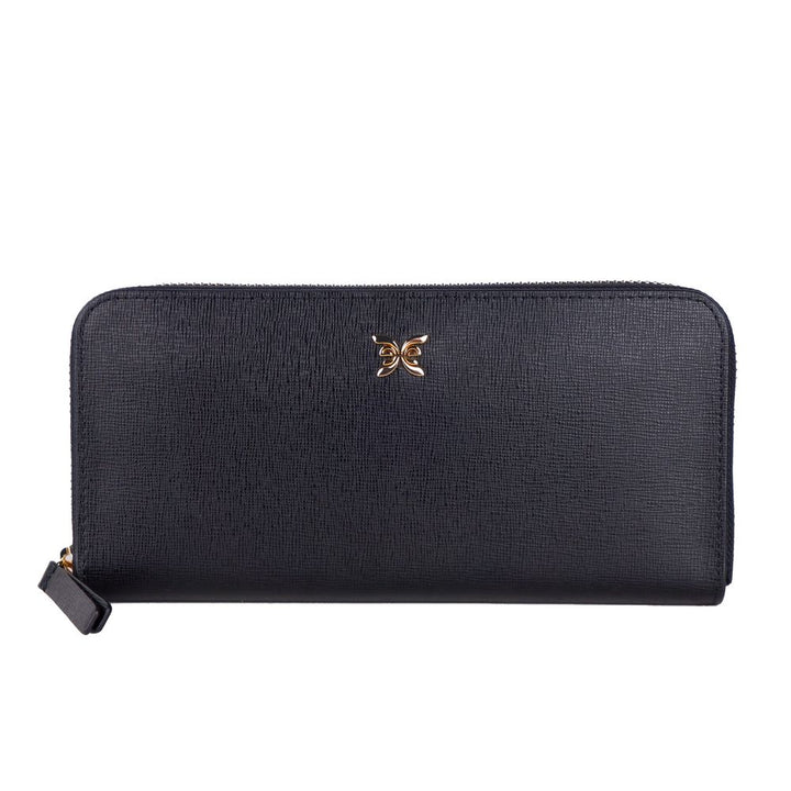 Elegantes Portemonnaie aus schwarzem Leder mit Reißverschluss