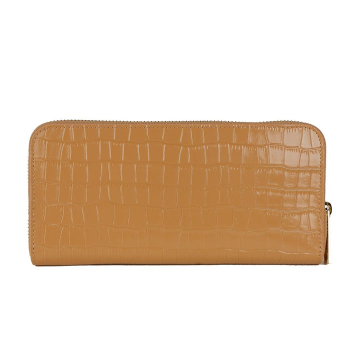 Elegante Brieftasche aus Leder mit Krokoprägung in Beige