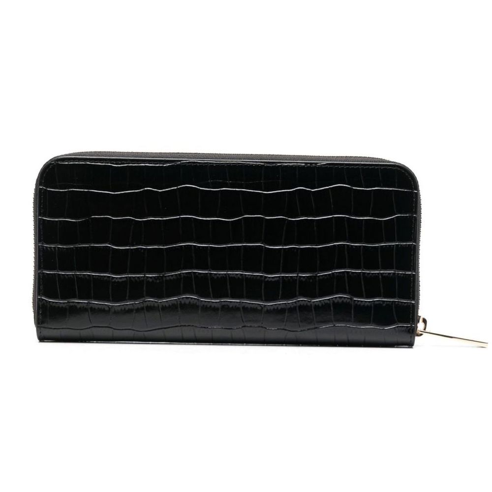 Elegante Brieftasche aus Leder mit Krokoprägung und Metallakzenten