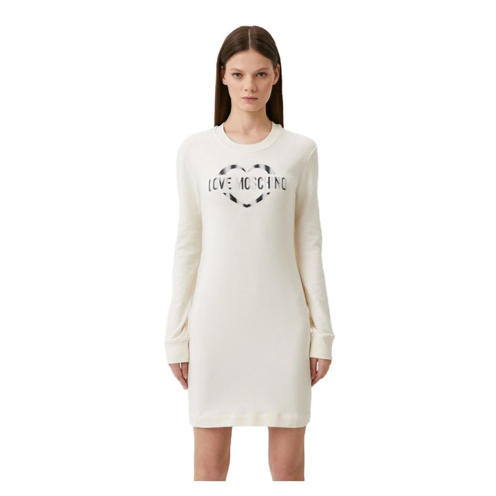 Chic white cotton blend dress with metallic logo