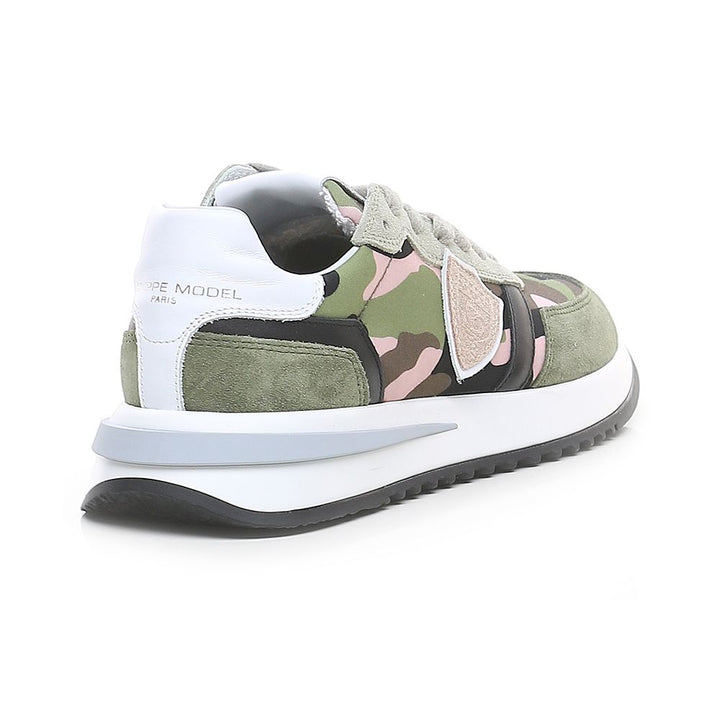 Philippe Model Schicke Army-Sneakers aus Stoff mit Wildleder-Akzenten