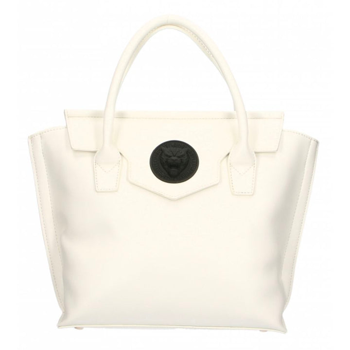 Chic white polyethylene handbag with magnetic closure