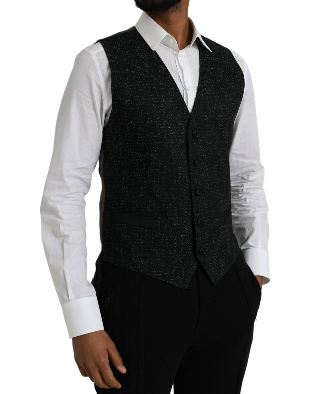 Black Brown Silk Vest Dress Formal Waistcoat