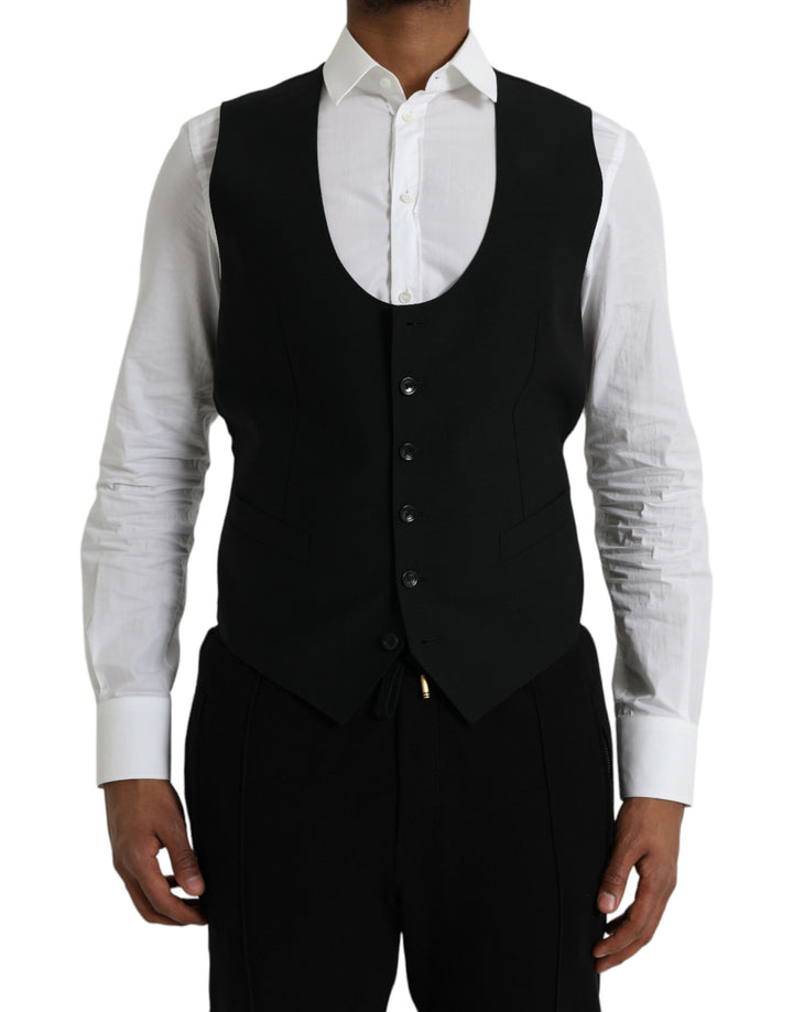Black Wool Vest Dress Formal Waistcoat