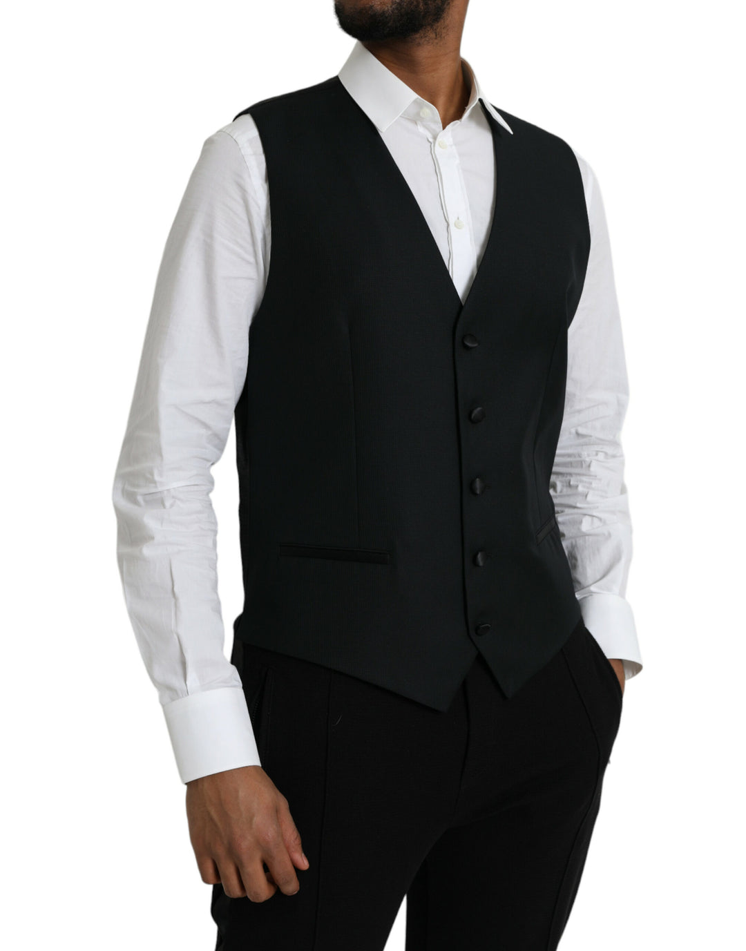 Black Wool Vest Dress Formal Waistcoat