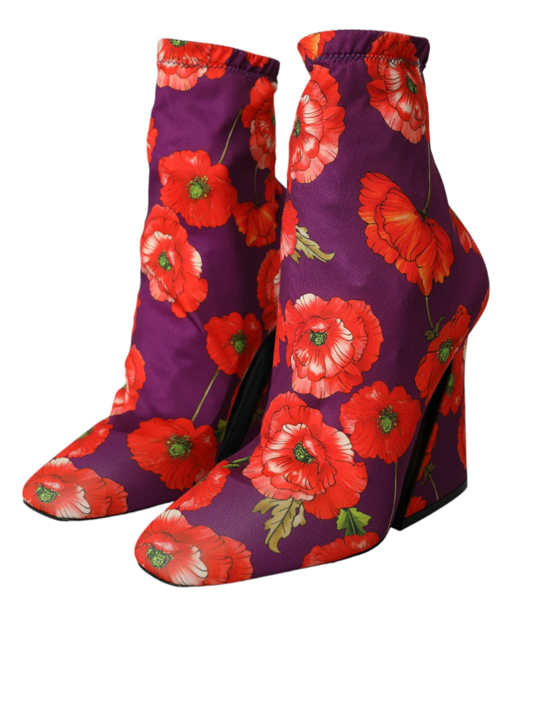 Dolce & Gabbana Lila Floral Jersey Stretch Stiefel Schuhe