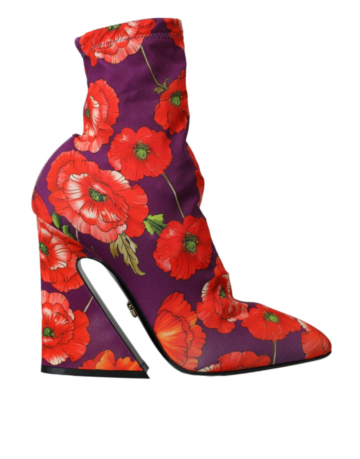 Dolce & Gabbana Lila Floral Jersey Stretch Stiefel Schuhe