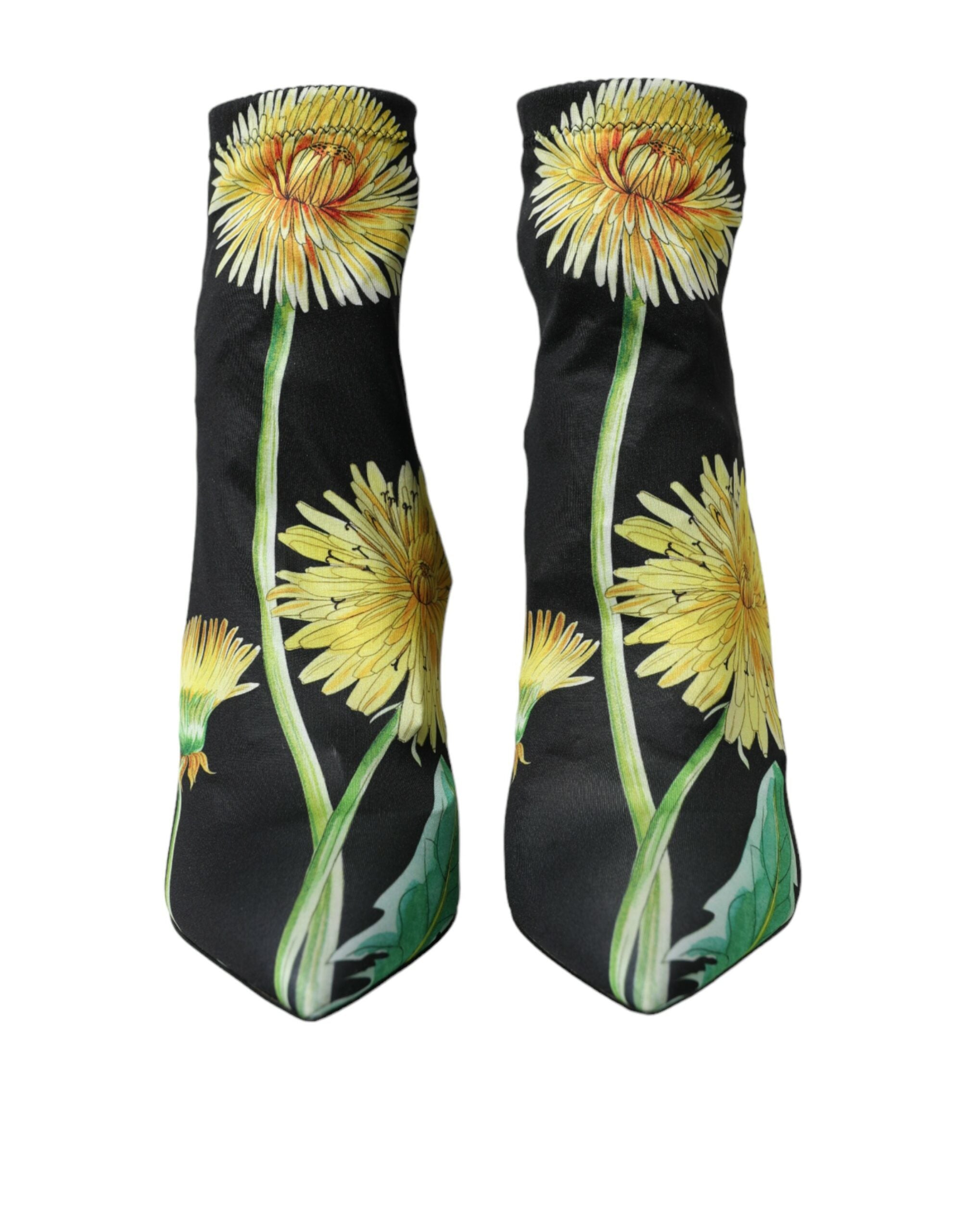 Black floral jersey stretch boots shoes
