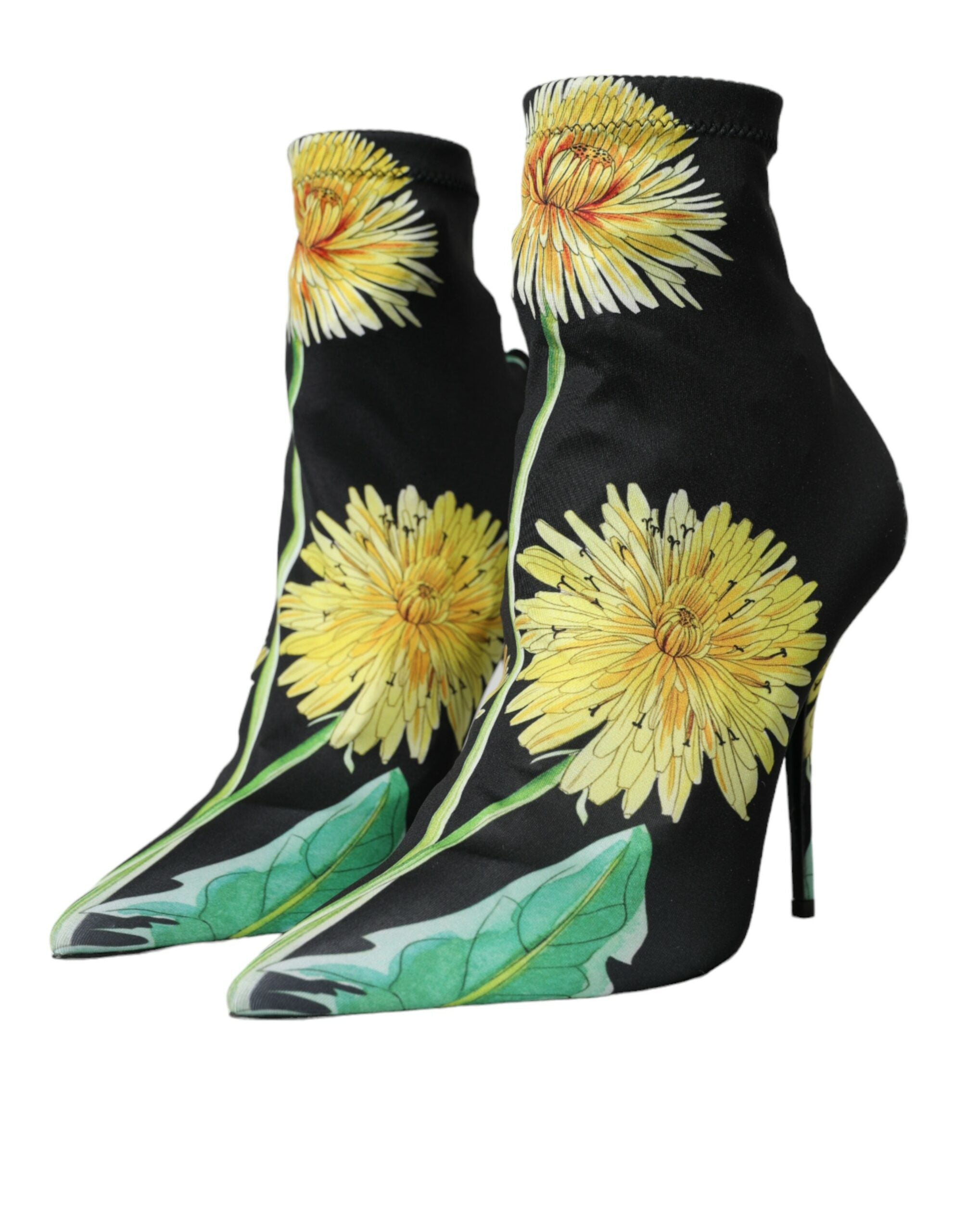 Black floral jersey stretch boots shoes