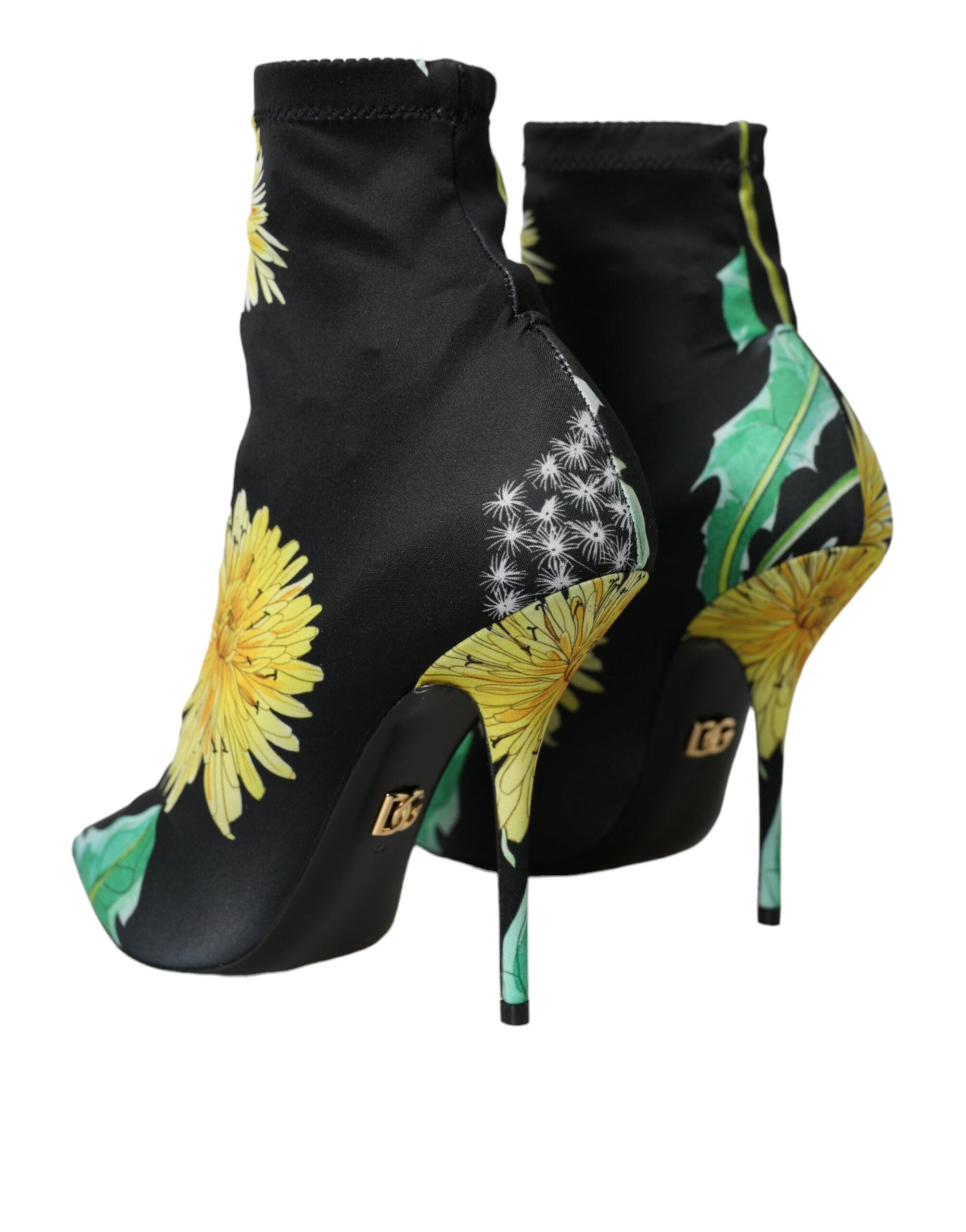 Black floral jersey stretch boots shoes