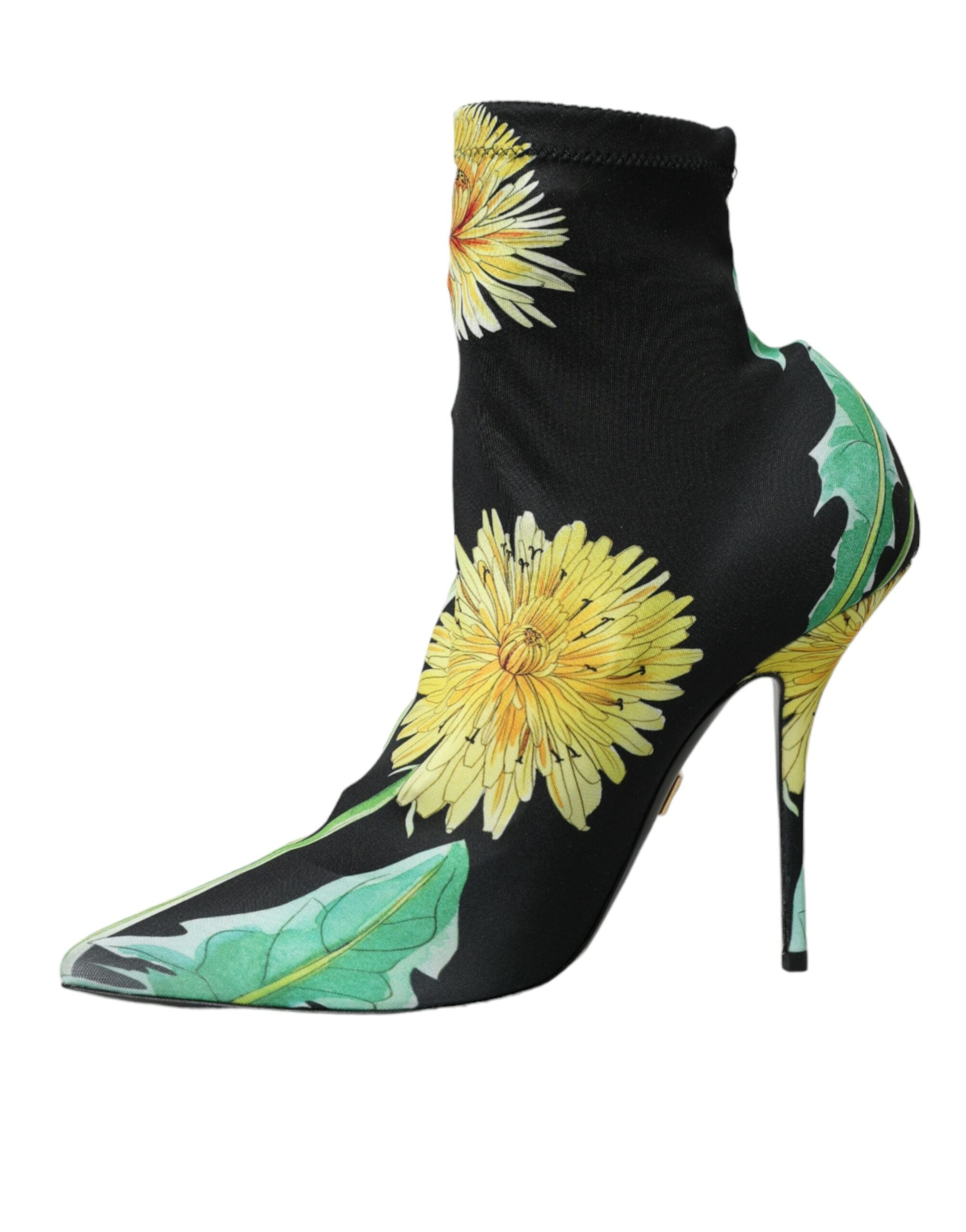 Black floral jersey stretch boots shoes
