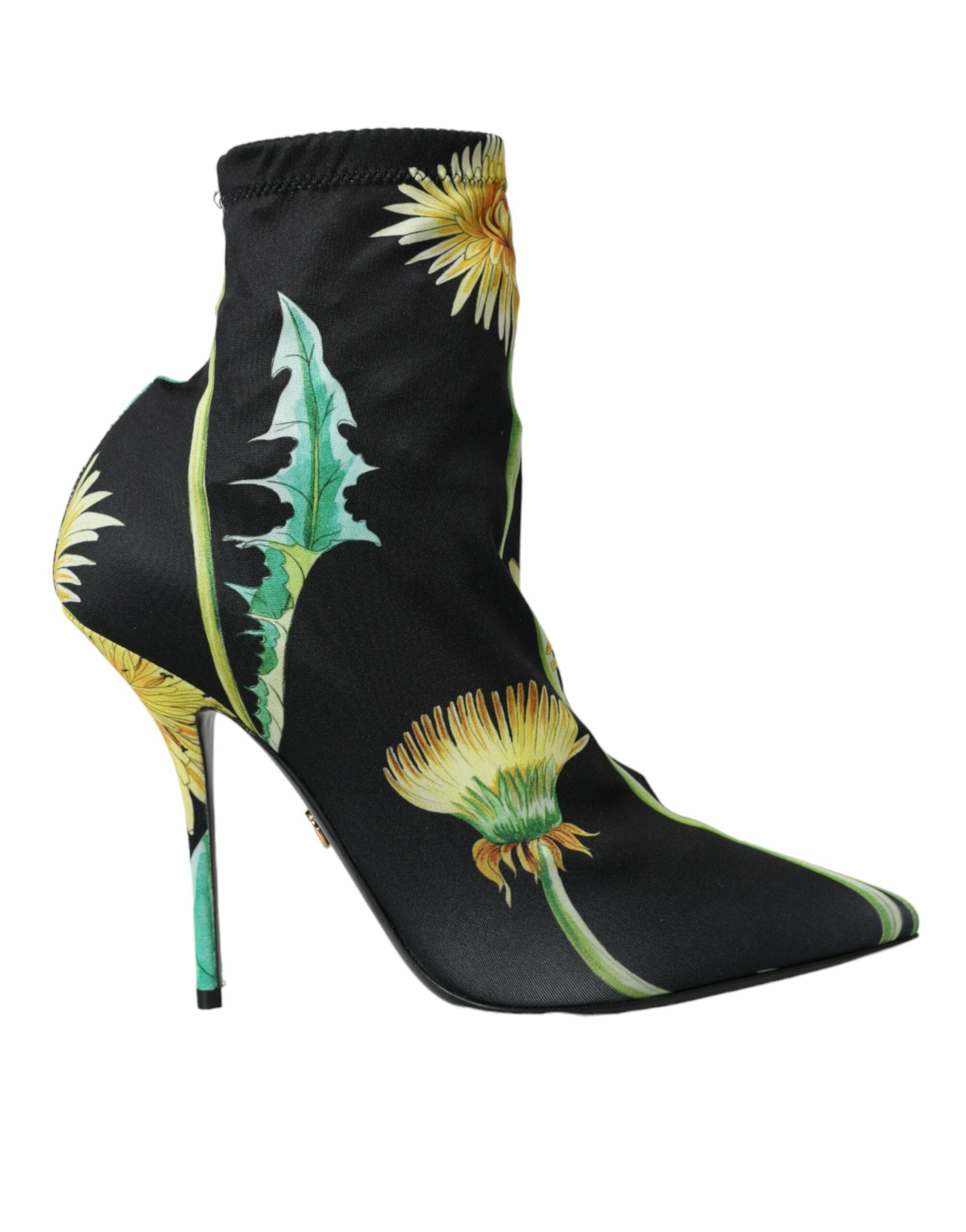 Black floral jersey stretch boots shoes