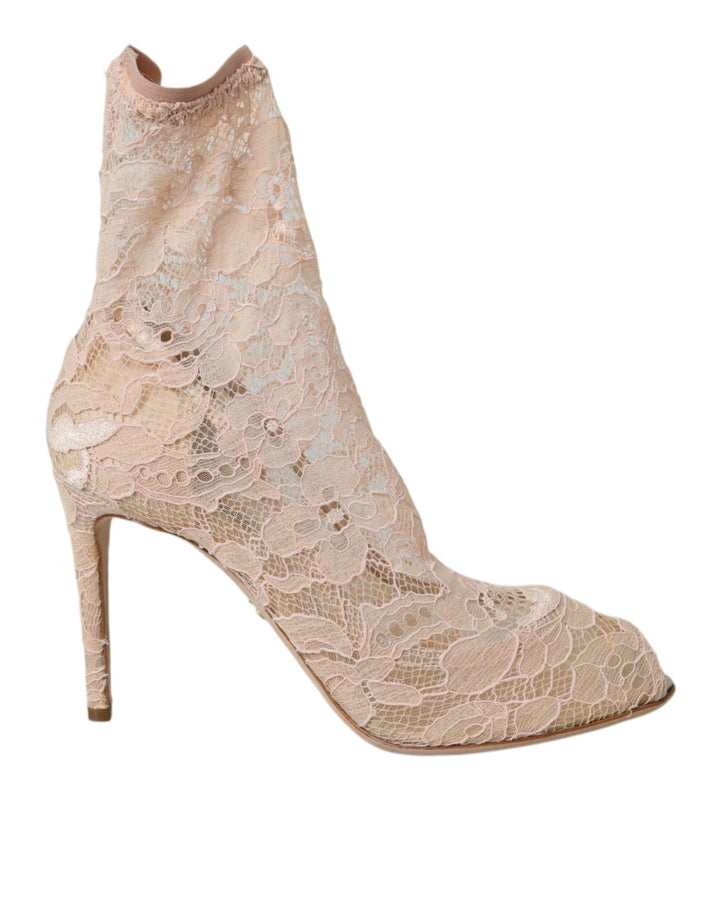 Dolce & Gabbana Beige Stretch Taormina Schnürstiefel Schuhe