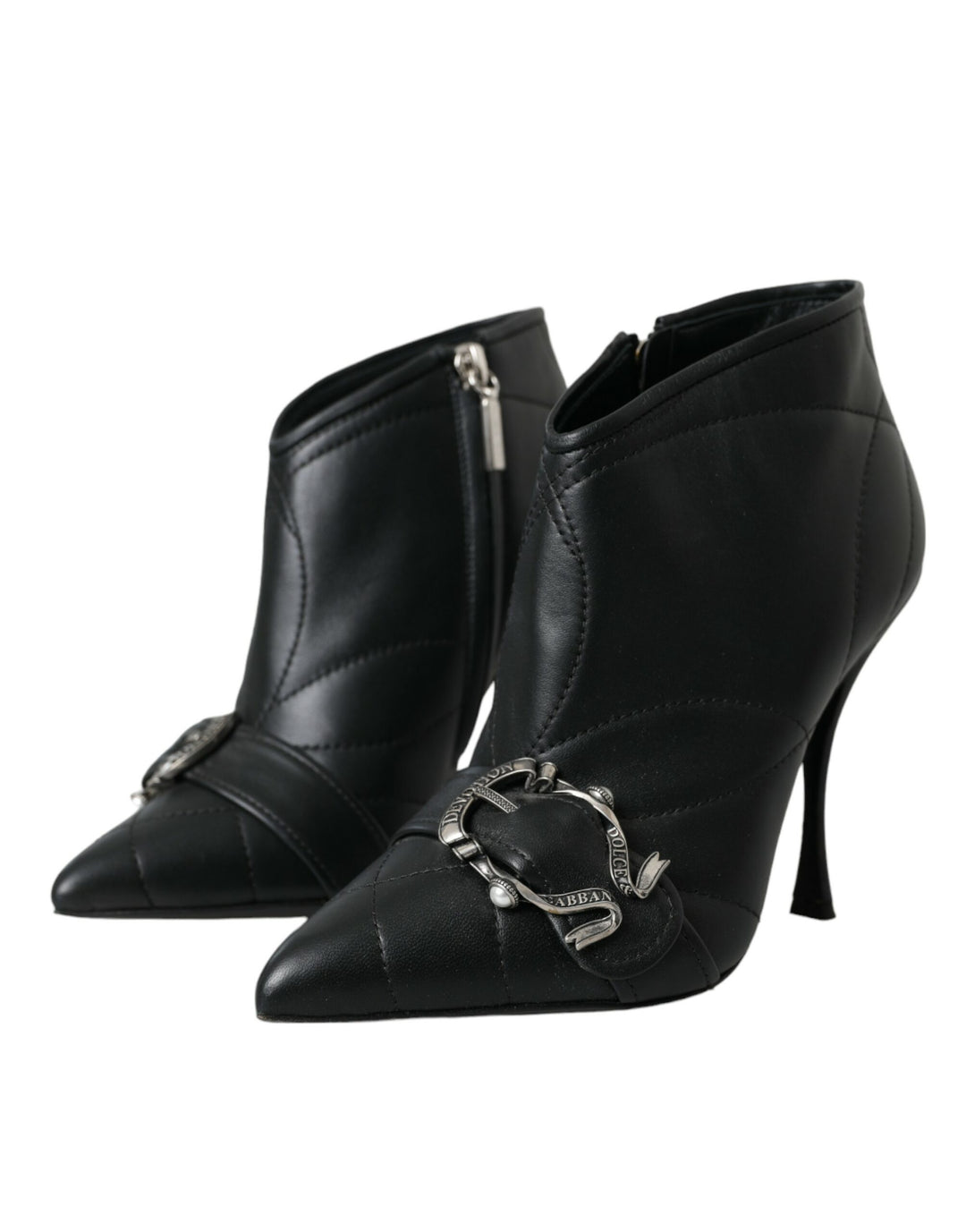 Dolce & Gabbana Schwarz Devotion Gesteppte Stiefel mit Schnalle Schuhe