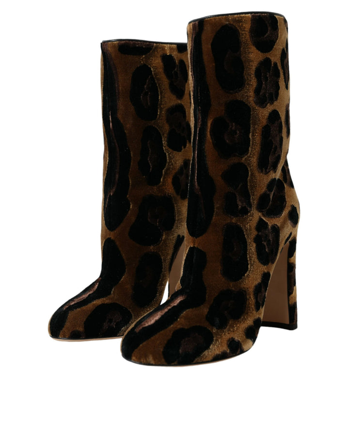 Dolce & Gabbana Braun Giraffe Leder Mid Calf Stiefel Schuhe