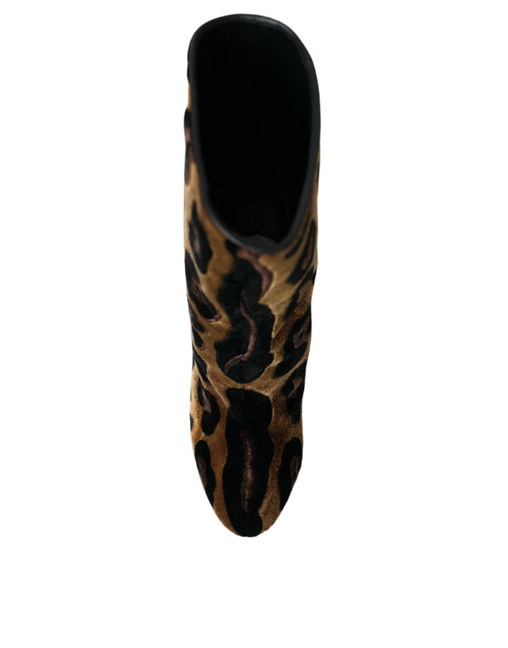 Dolce & Gabbana Braun Giraffe Leder Mid Calf Stiefel Schuhe